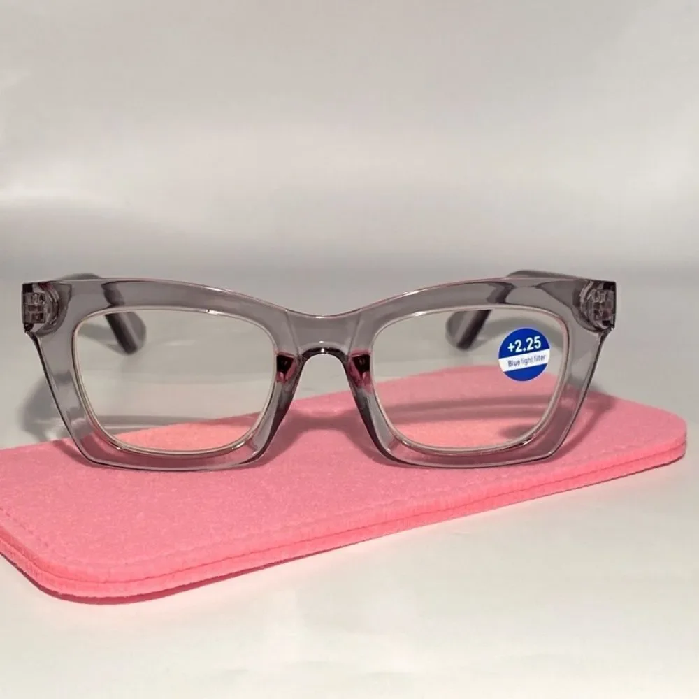1178 Gretchen Reading Glasses 2.5 Square Clear Grey Oversize NWT